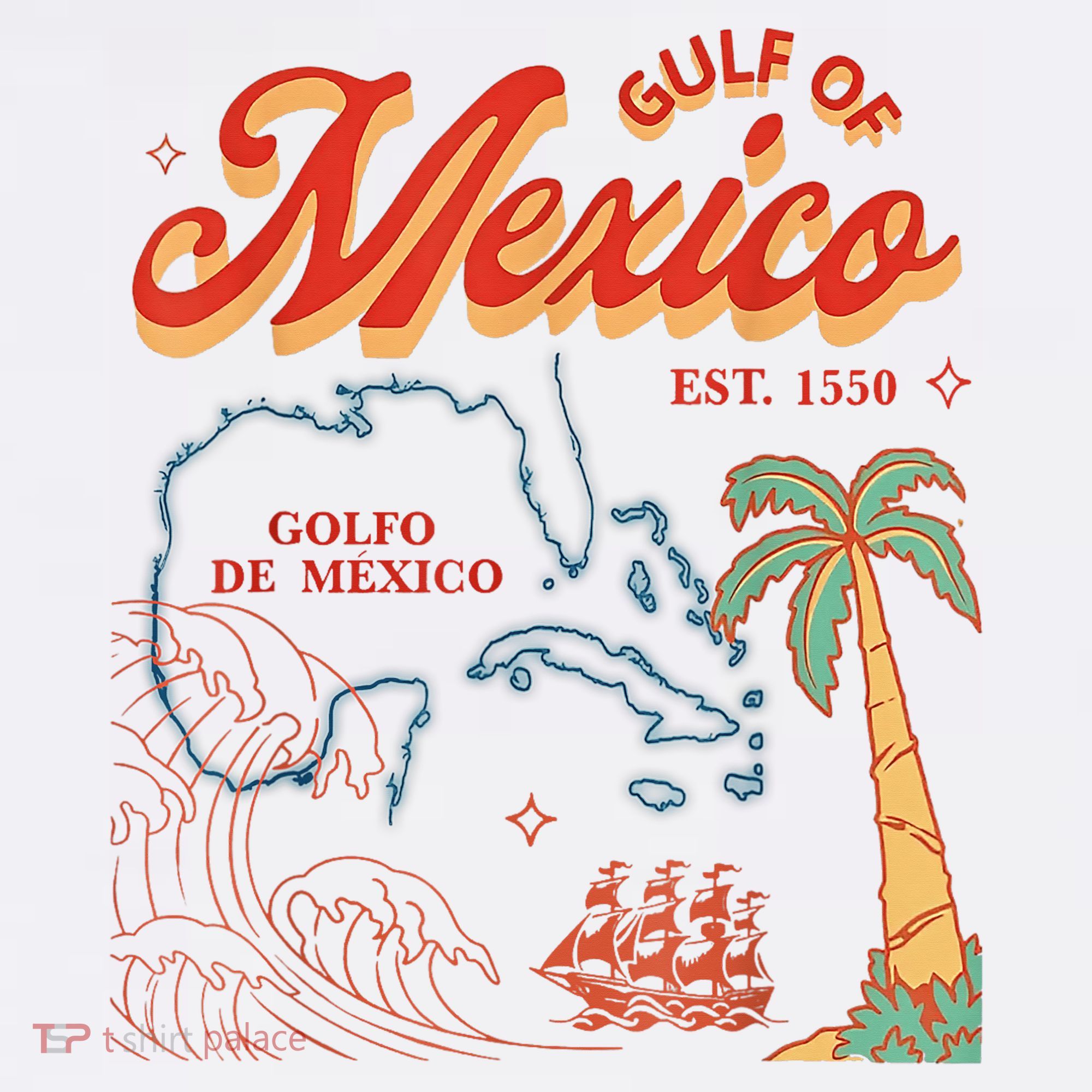Gulf Of Mexico Est 1550 Retro Vintage Beach T-Shirt