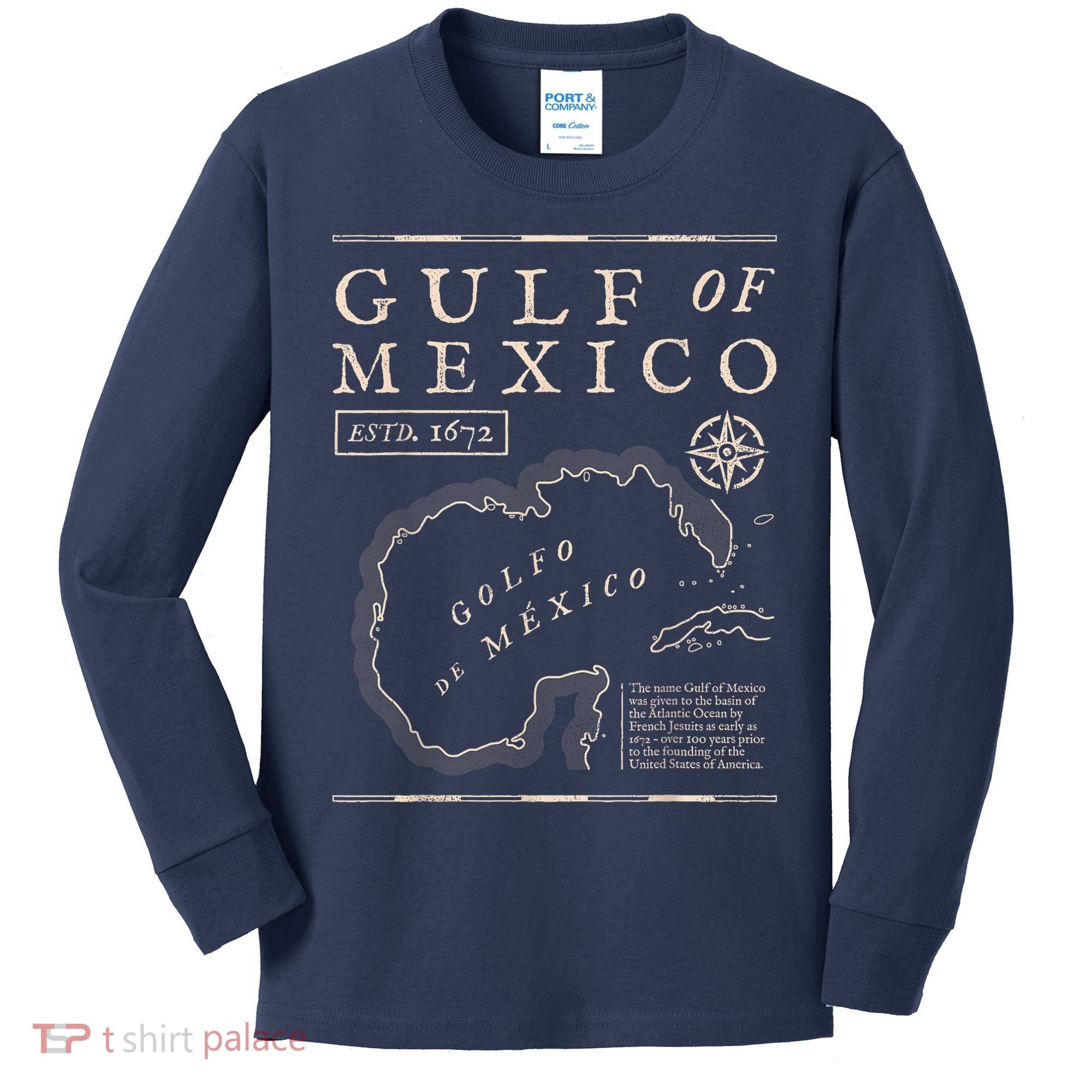 Gulf Of Mexico 1672 Historic Map Kids Long Sleeve Shirt