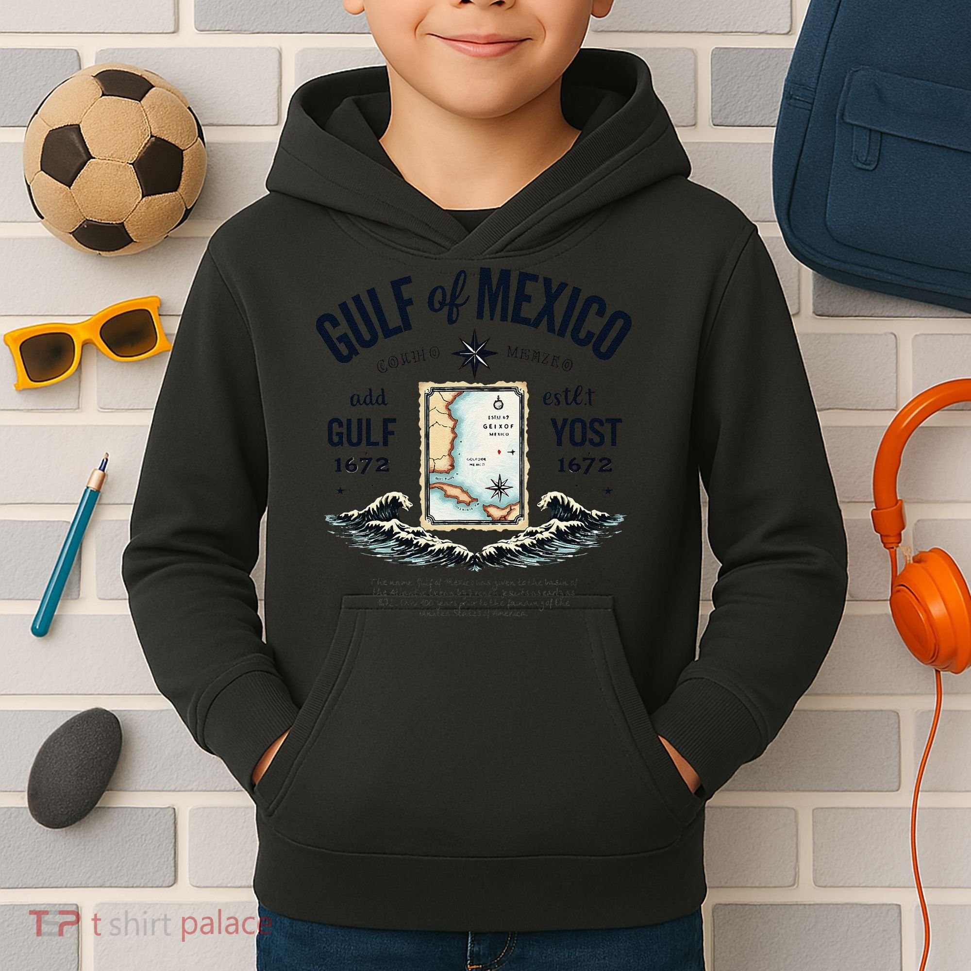 Gulf Of Mexico Since 1672 Historic Map 1672 Funny Tees Kids Hoodie