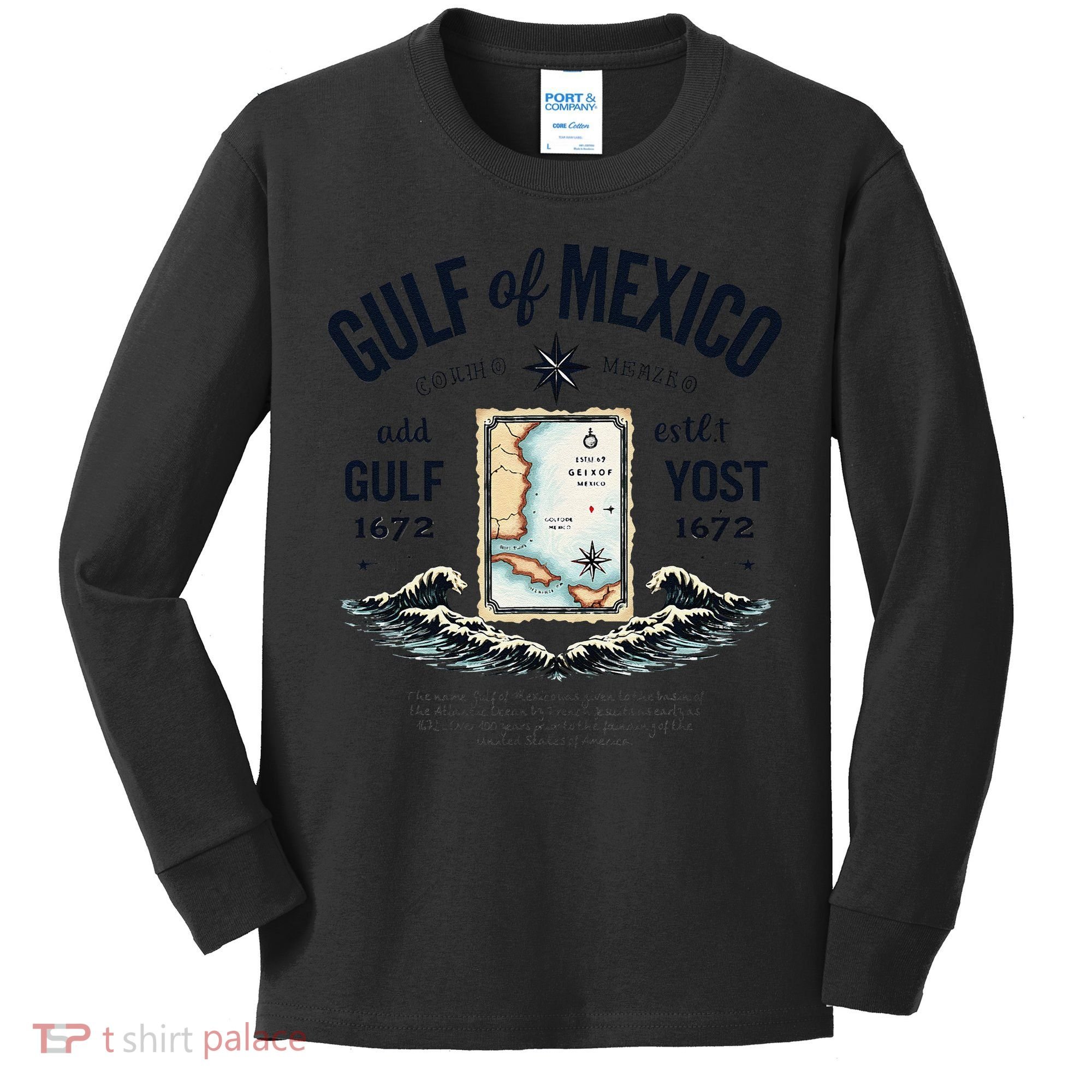 Gulf Of Mexico Since 1672 Historic Map 1672 Funny Tees Kids Long Sleeve Shirt