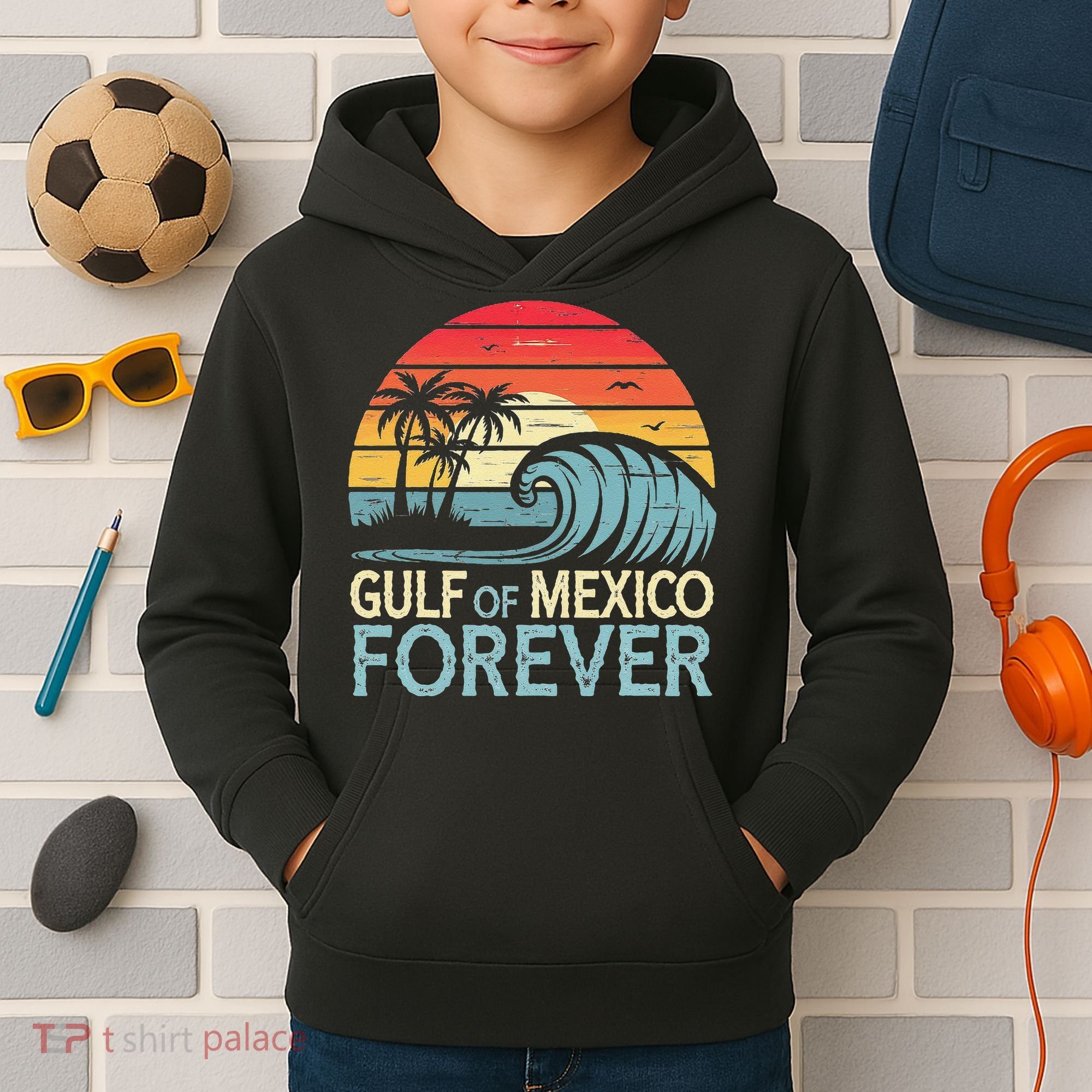 Gulf Of Mexico Forever Wave Surfing Tropical Kids Hoodie