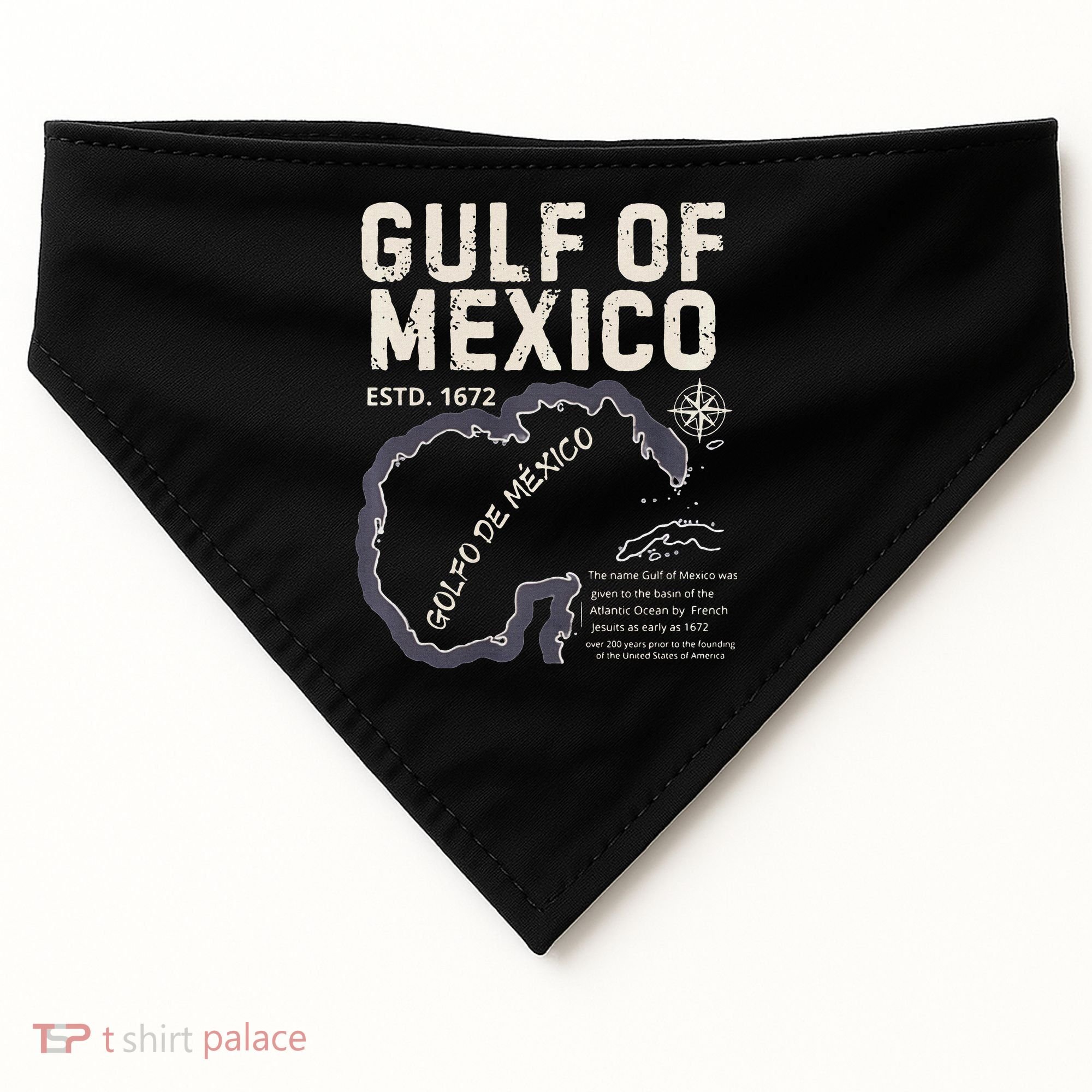 Gulf Of Mexico 1672 Historic Map Golfo De MéXico Estd. 1672 USA-Made Doggie Bandana