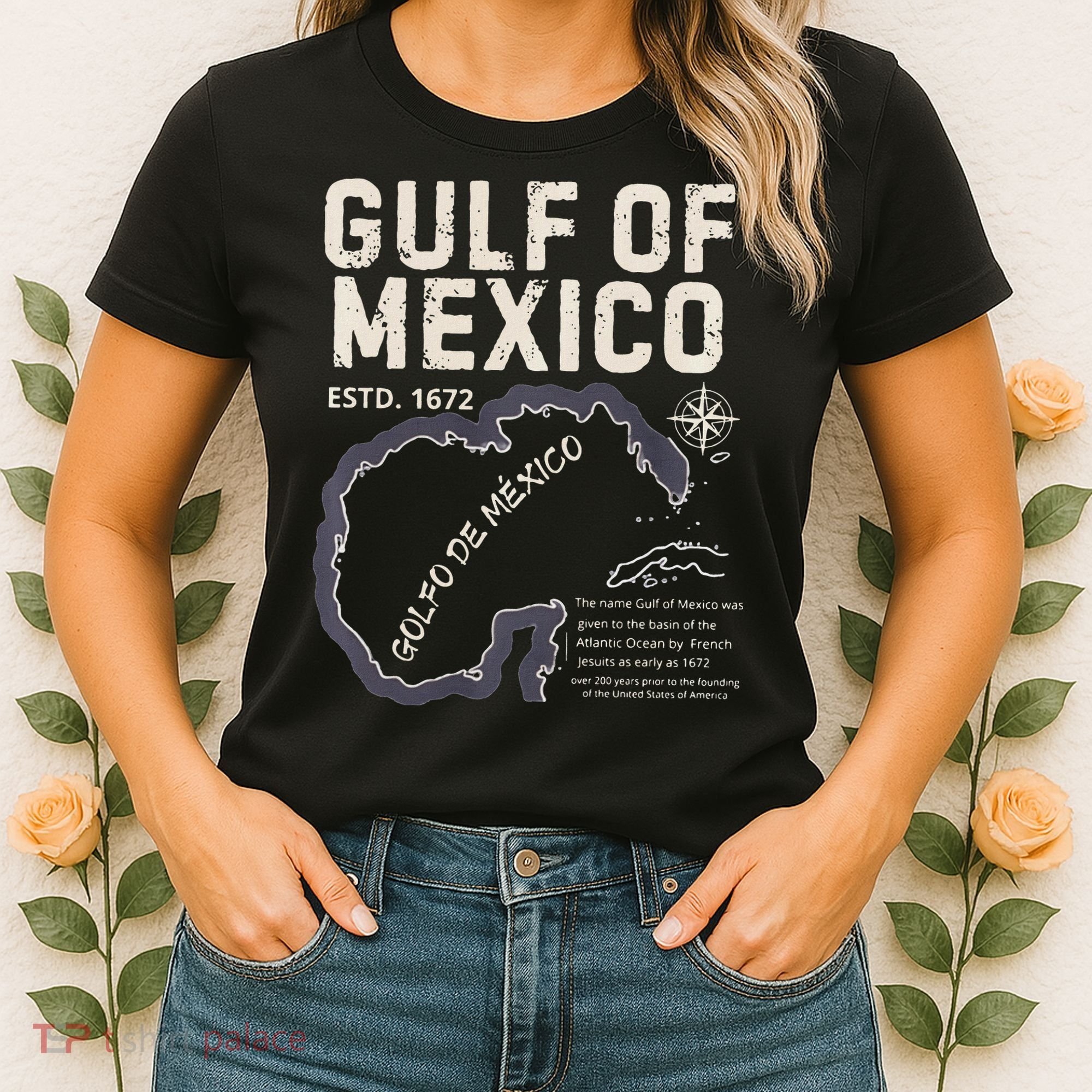 Gulf Of Mexico 1672 Historic Map Golfo De MéXico Estd. 1672 Women's T-Shirt
