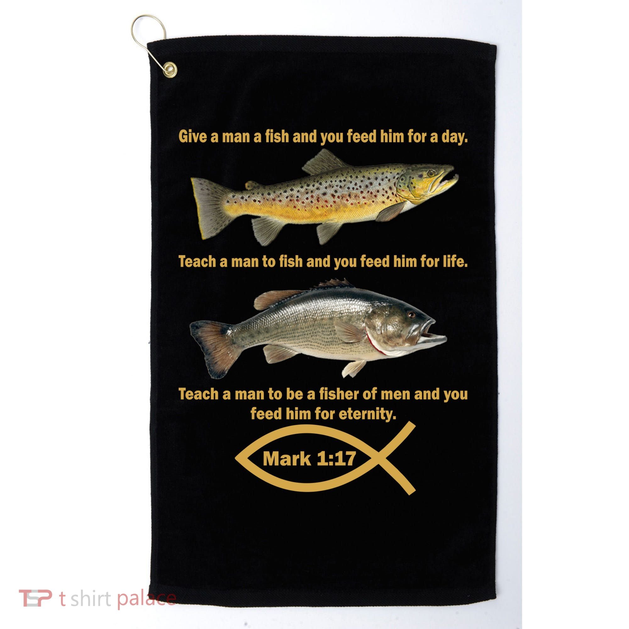 Gone Fishing Christian Quote Mark 1:17 Golf Towel