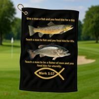 Gone Fishing Christian Quote Mark 1:17 Golf Towel thumb 1