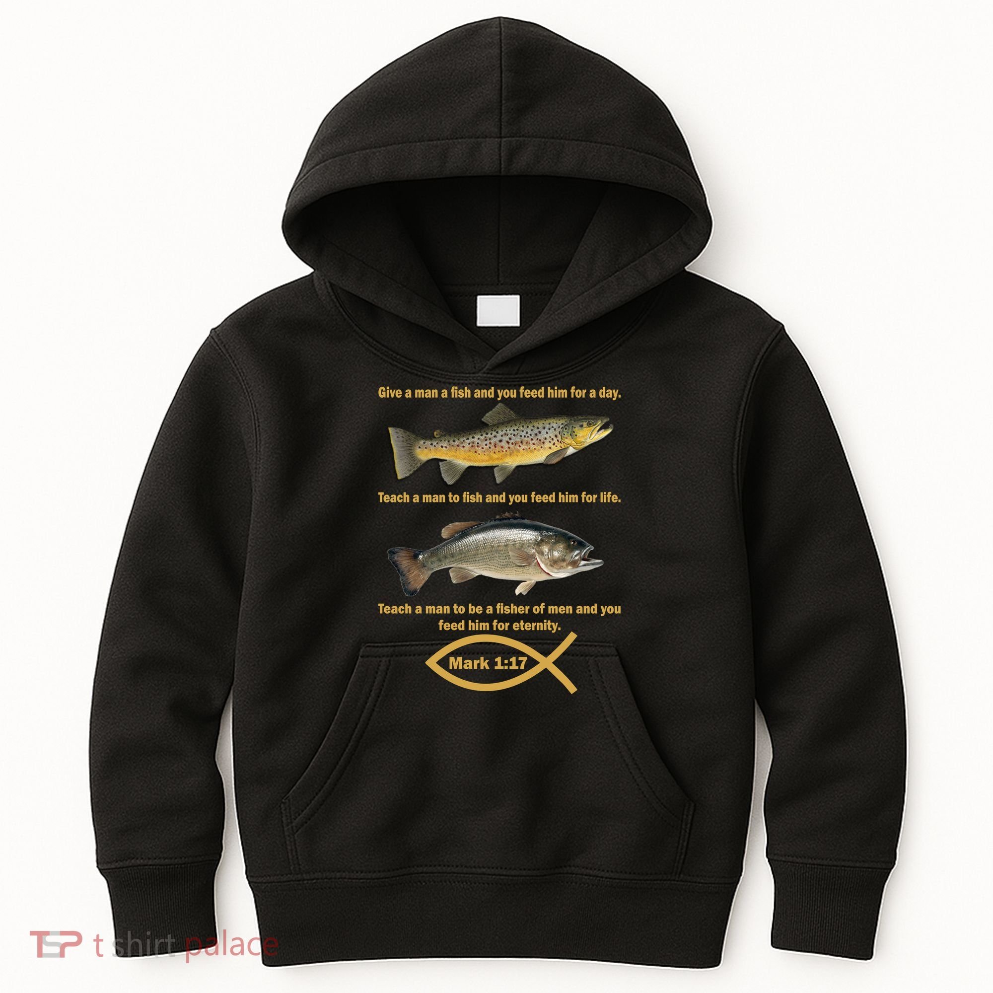 Gone Fishing Christian Quote Mark 1:17 Kids Hoodie