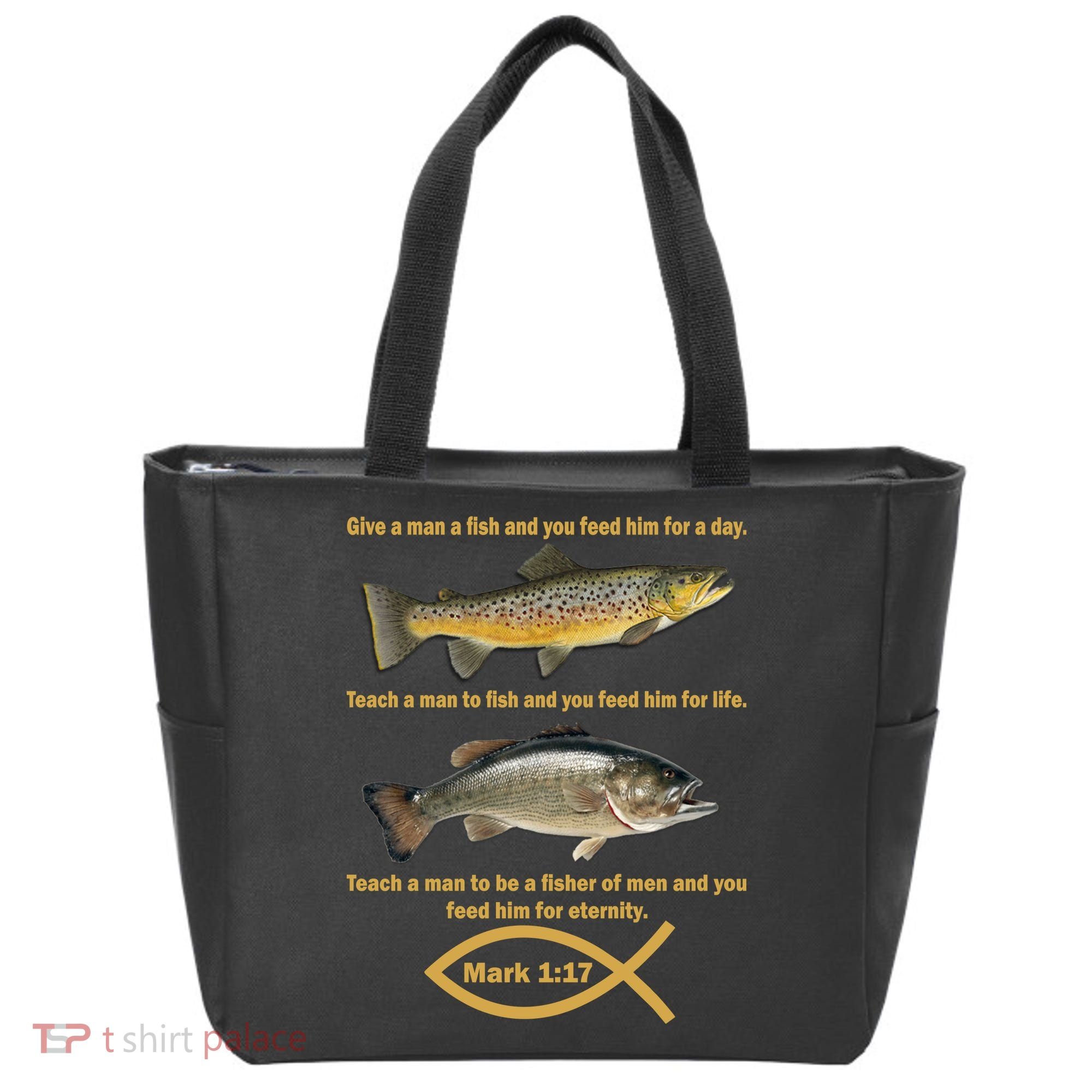 Gone Fishing Christian Quote Mark 1:17 Tote Bag