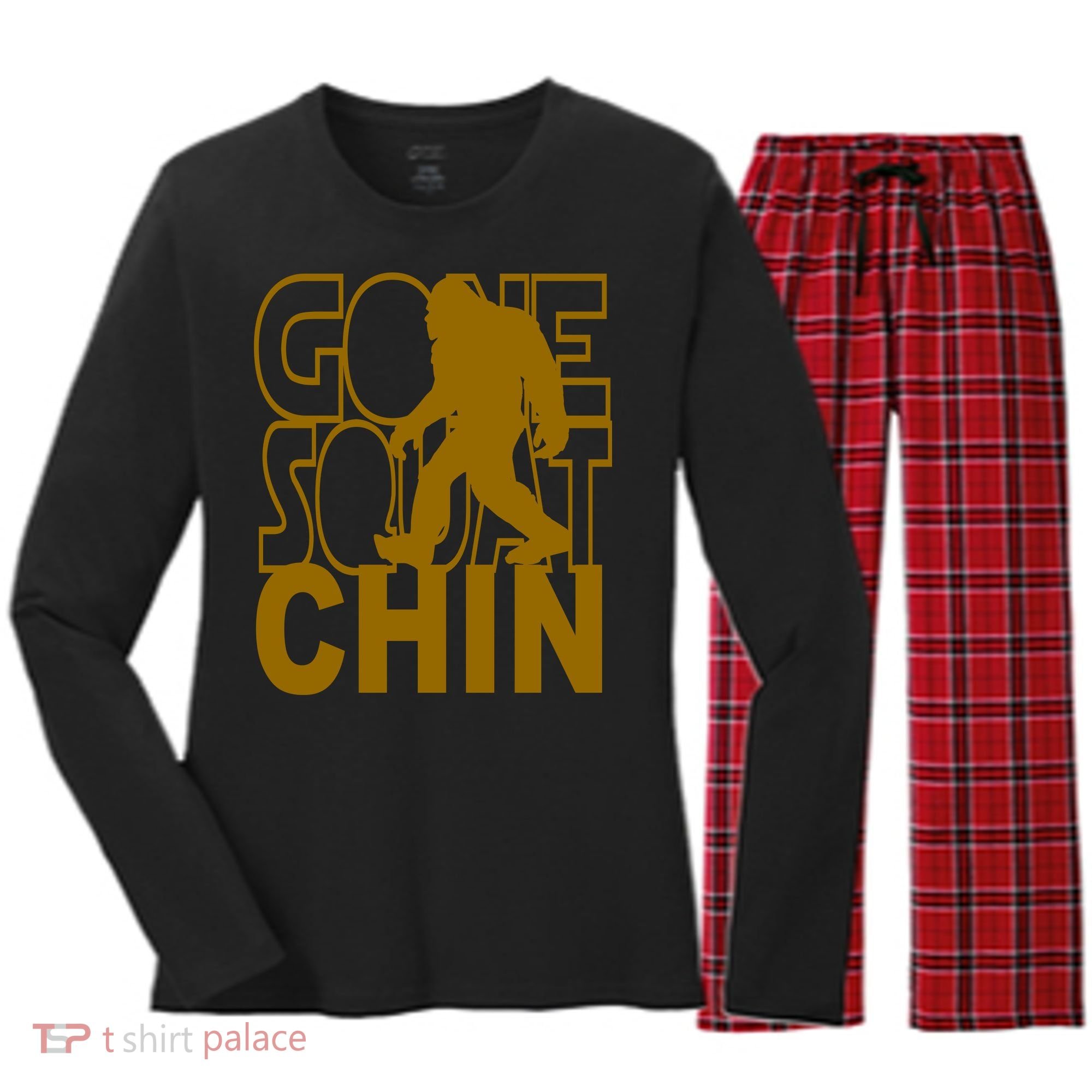 Gone Squatchhin Funny Sasquatch Women's Long Sleeve Flannel Pajama Set 