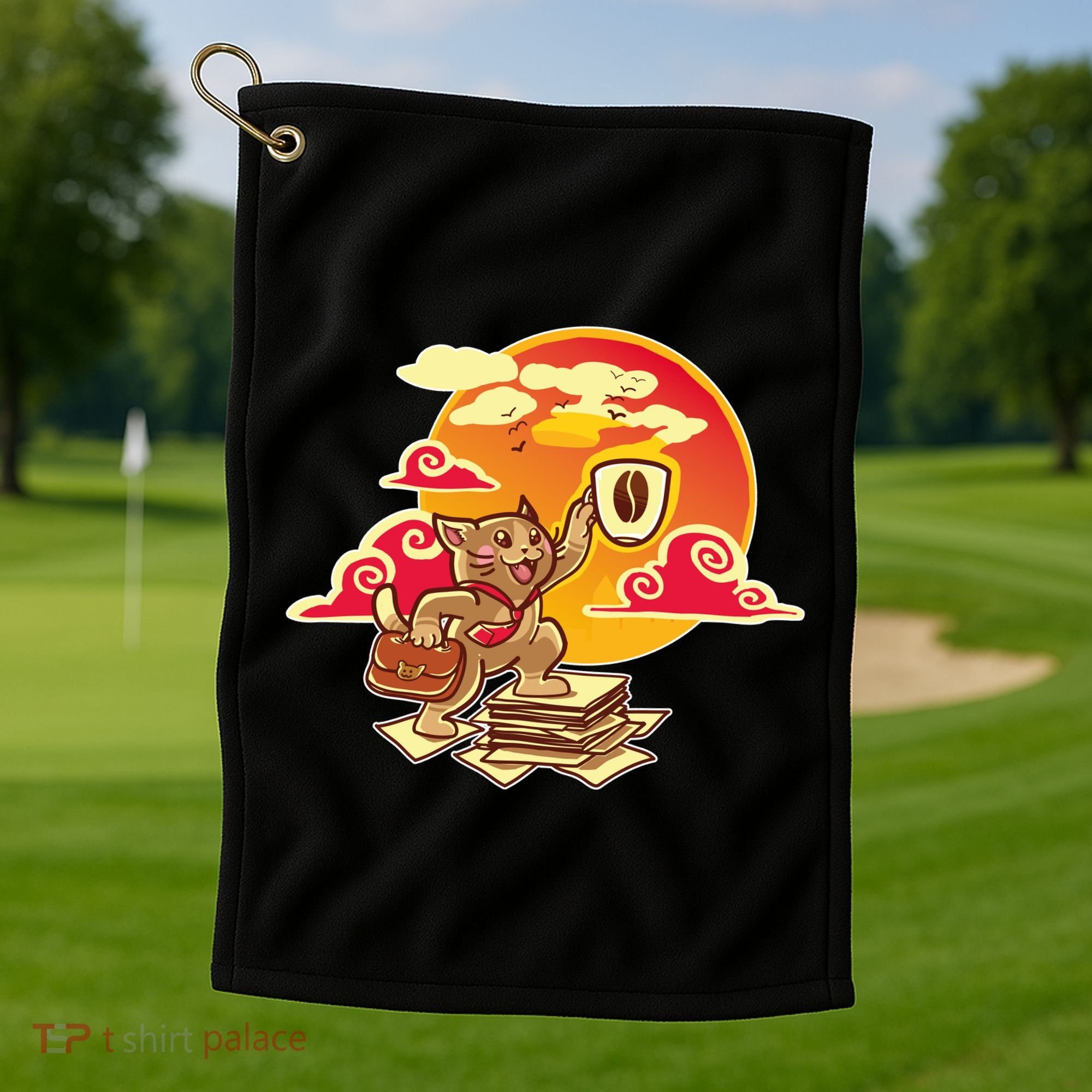 Good Mornign Coffe Cat Golf Towel