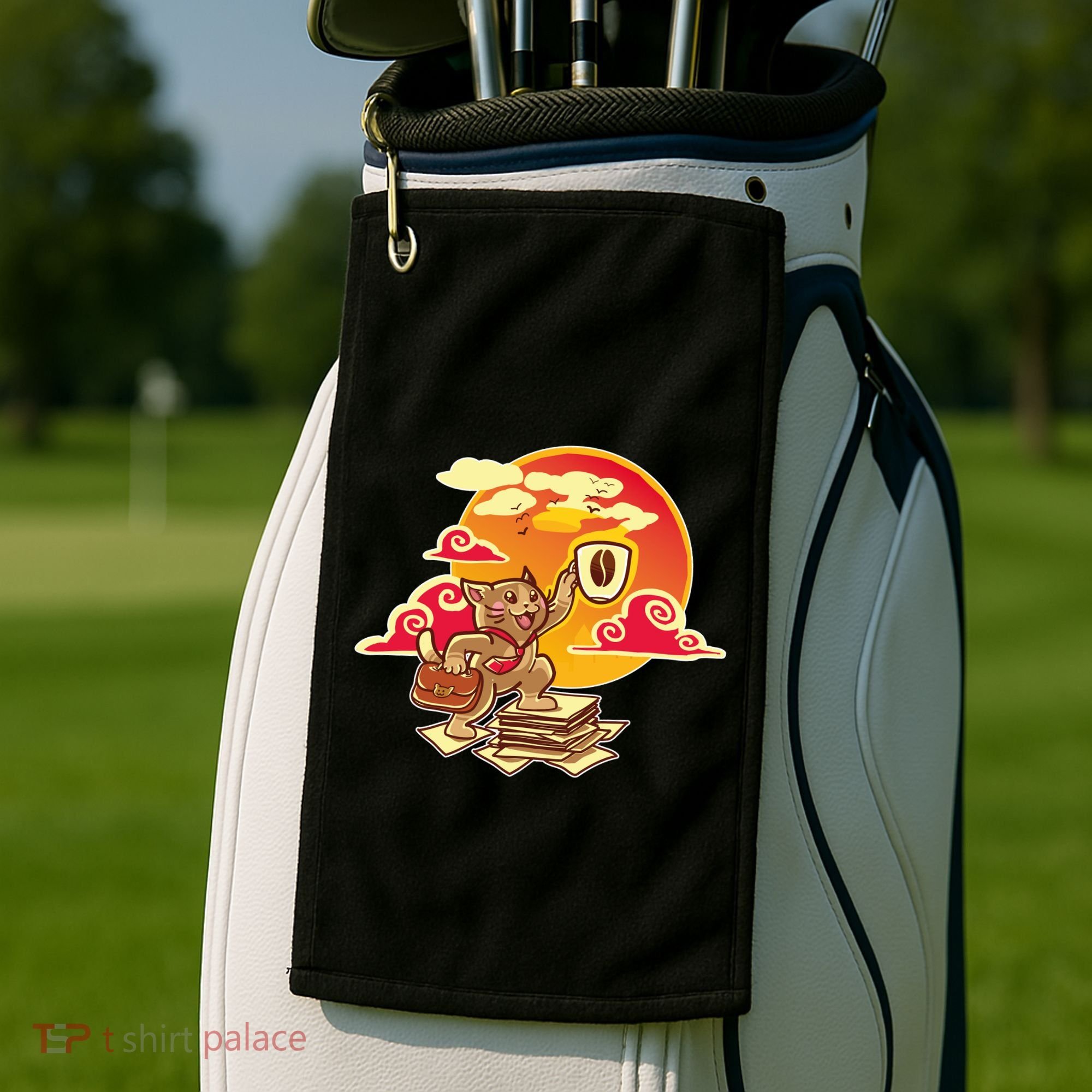Good Mornign Coffe Cat Golf Towel