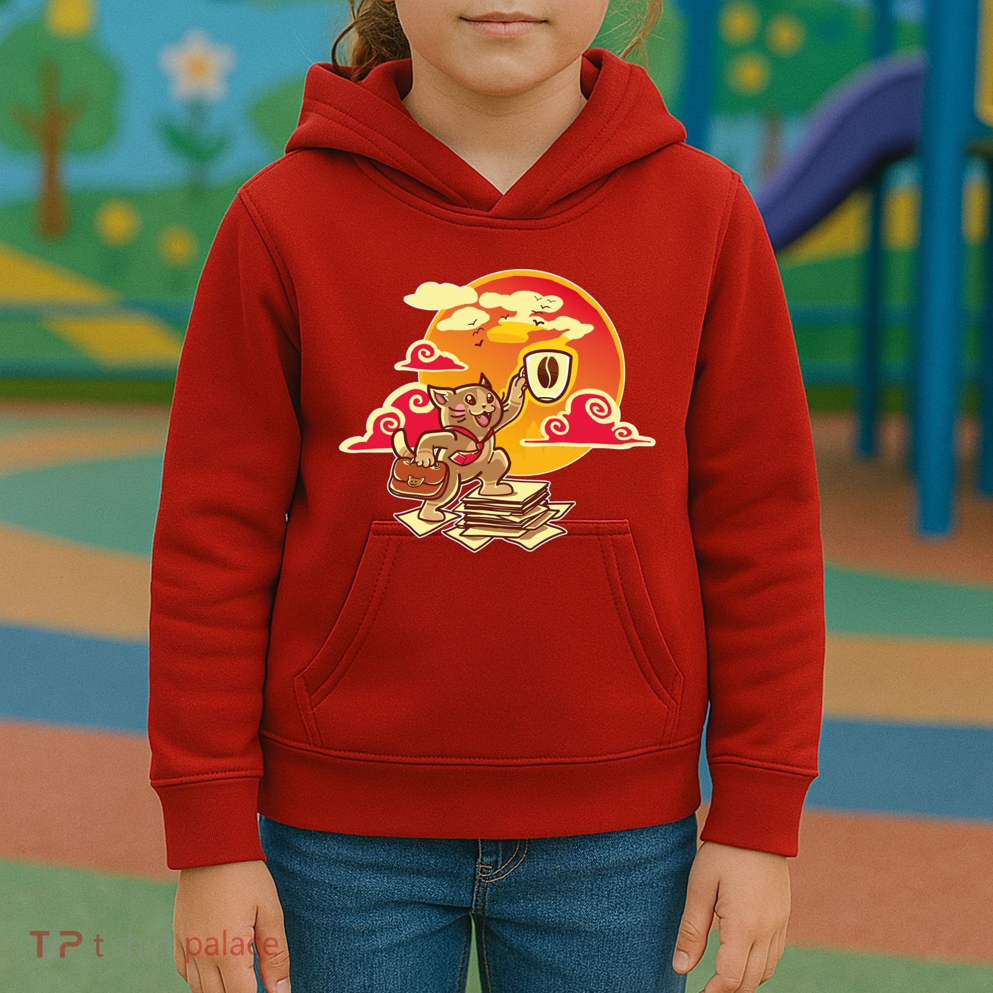 Good Mornign Coffe Cat Kids Hoodie