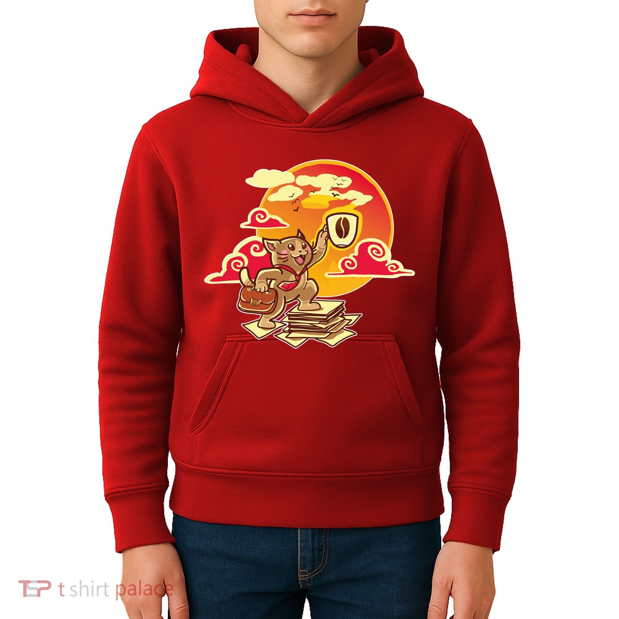 Good Mornign Coffe Cat Kids Hoodie