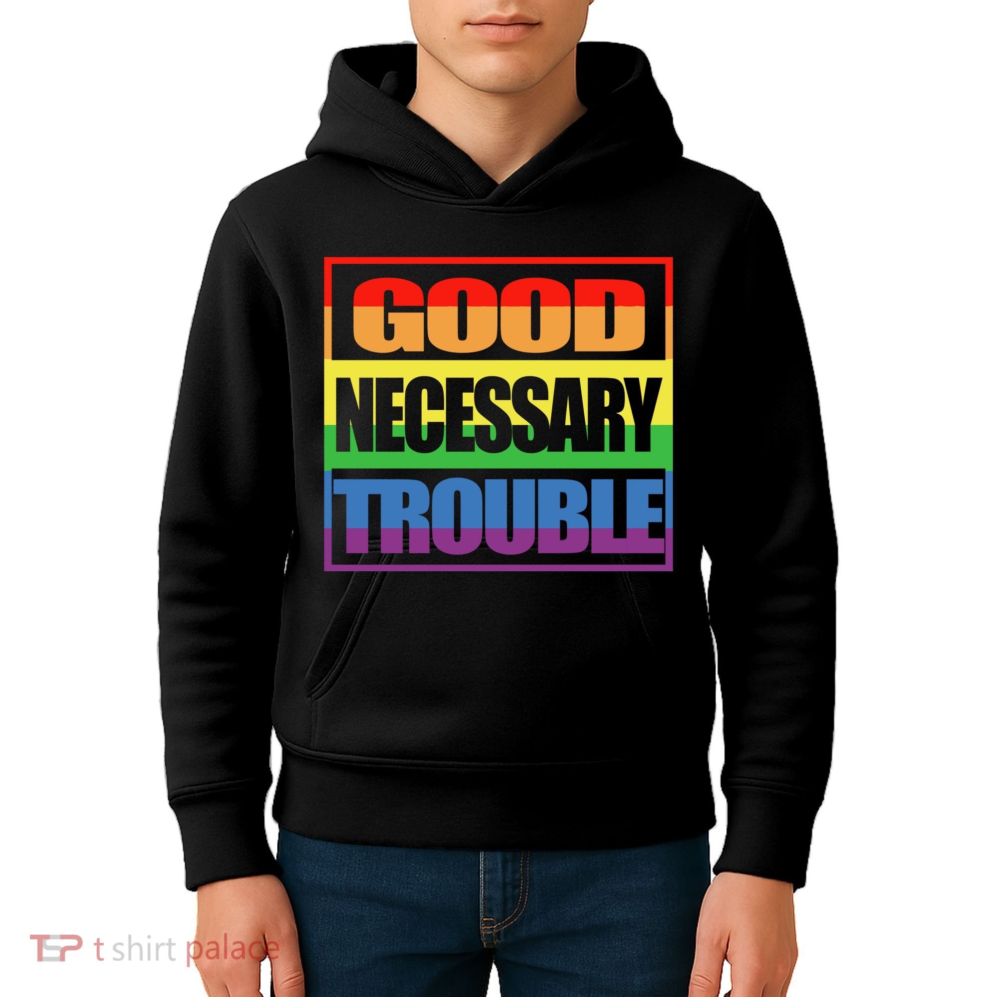 Good Necessary Trouble Rainbow Kids Hoodie
