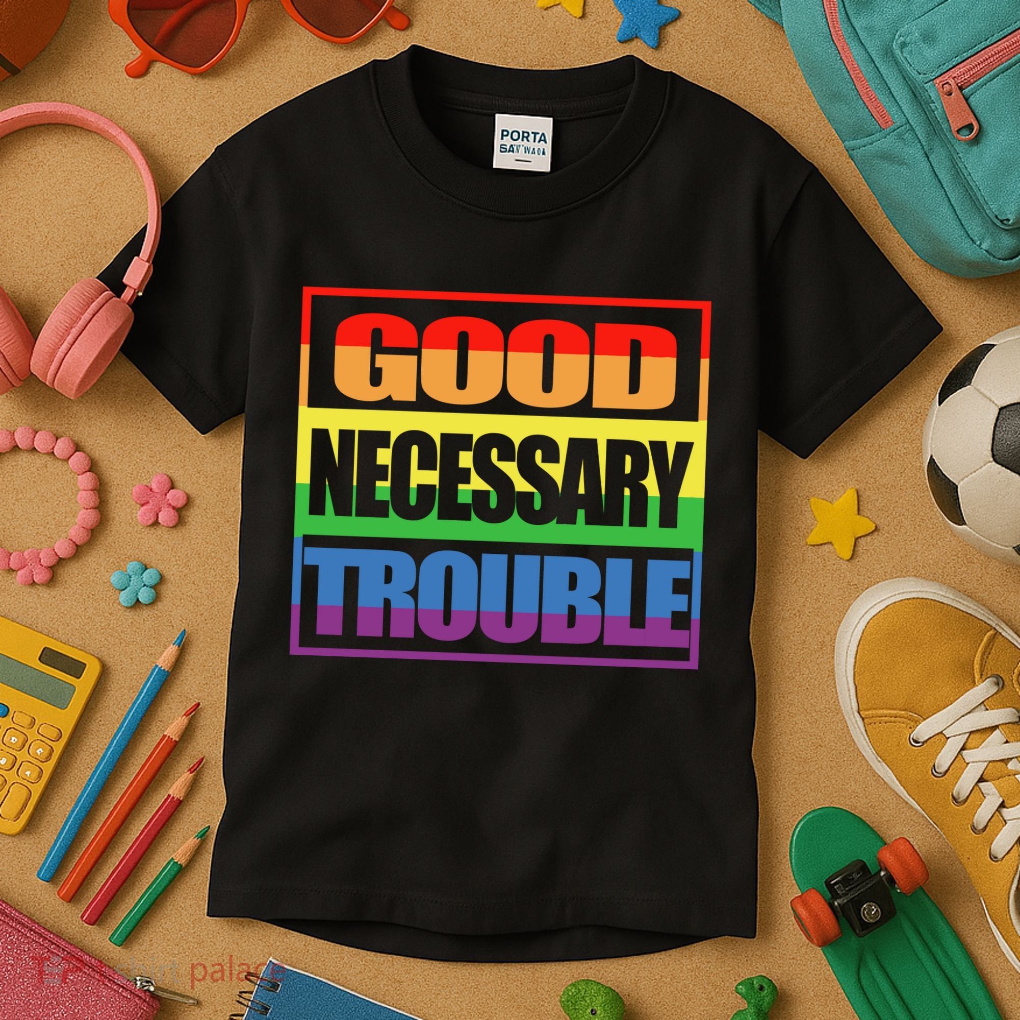 Good Necessary Trouble Rainbow Kids T-Shirt