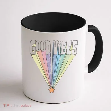 Good Vibes Retro Rainbow Coffee Mug back