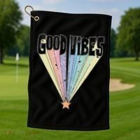 Good Vibes Retro Rainbow Golf Towel thumb 1