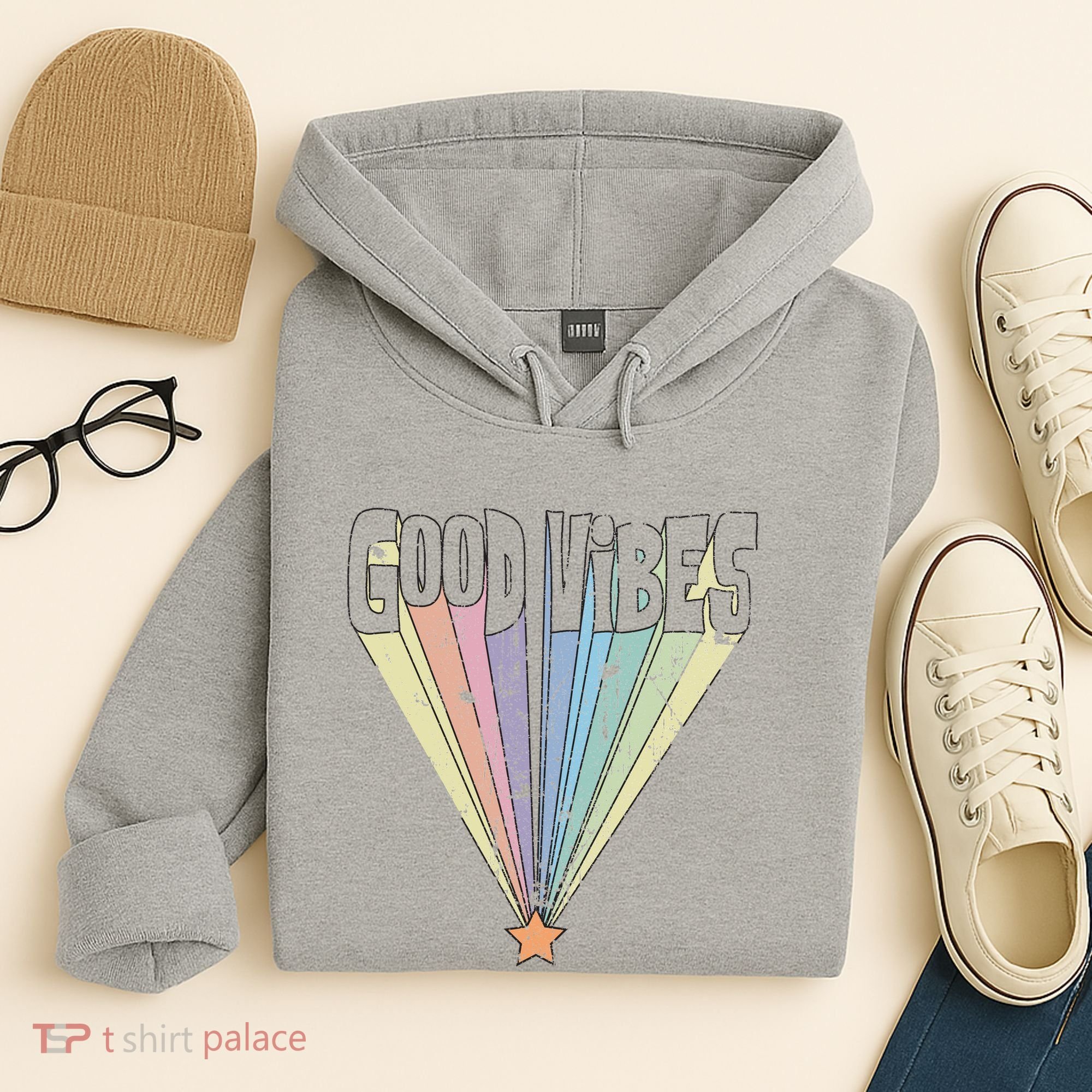 Good Vibes Retro Rainbow Hoodie