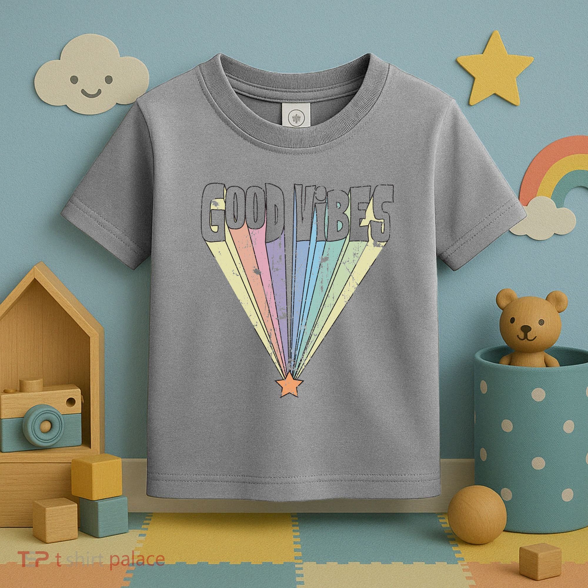 Good Vibes Retro Rainbow Toddler T-Shirt