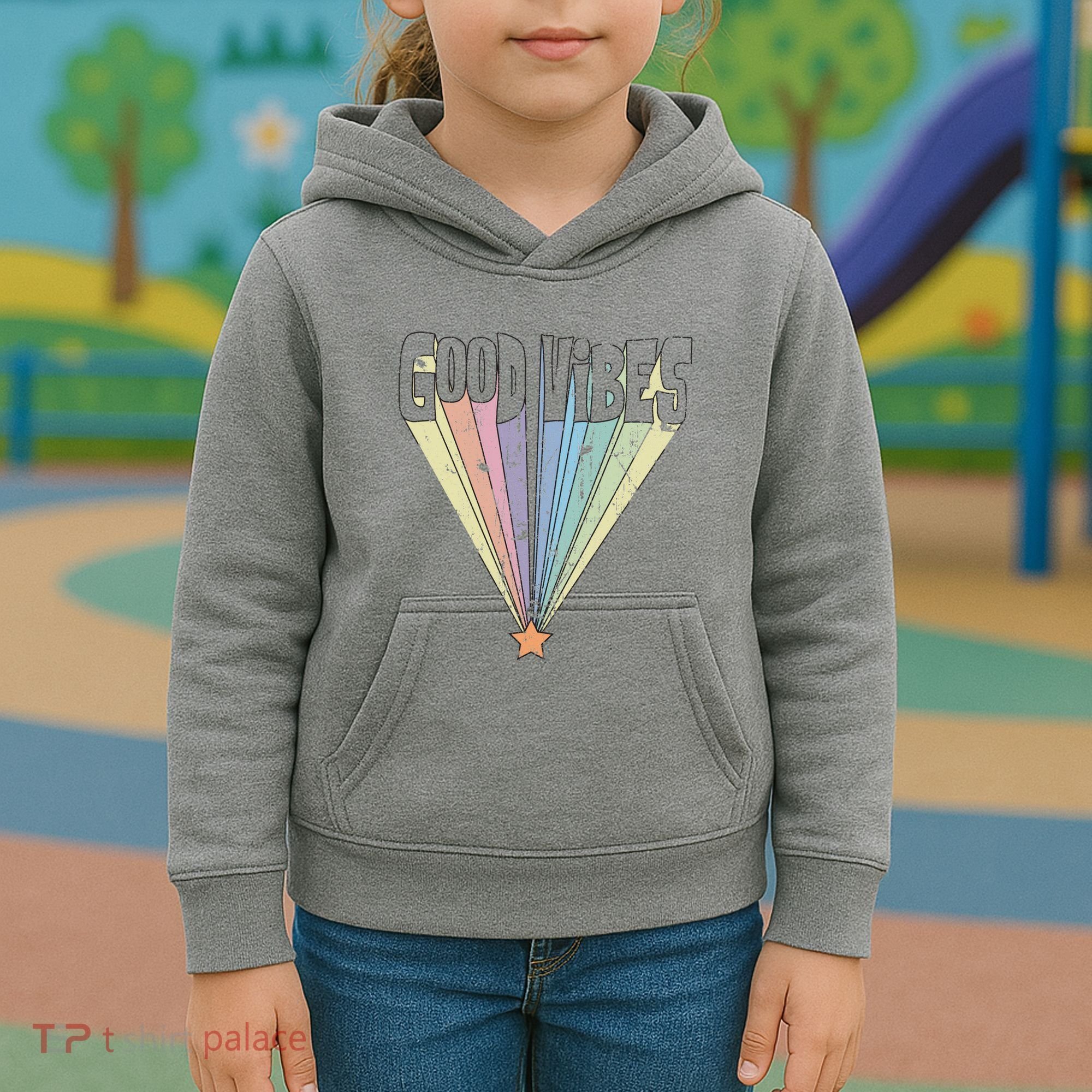 Good Vibes Retro Rainbow Kids Hoodie