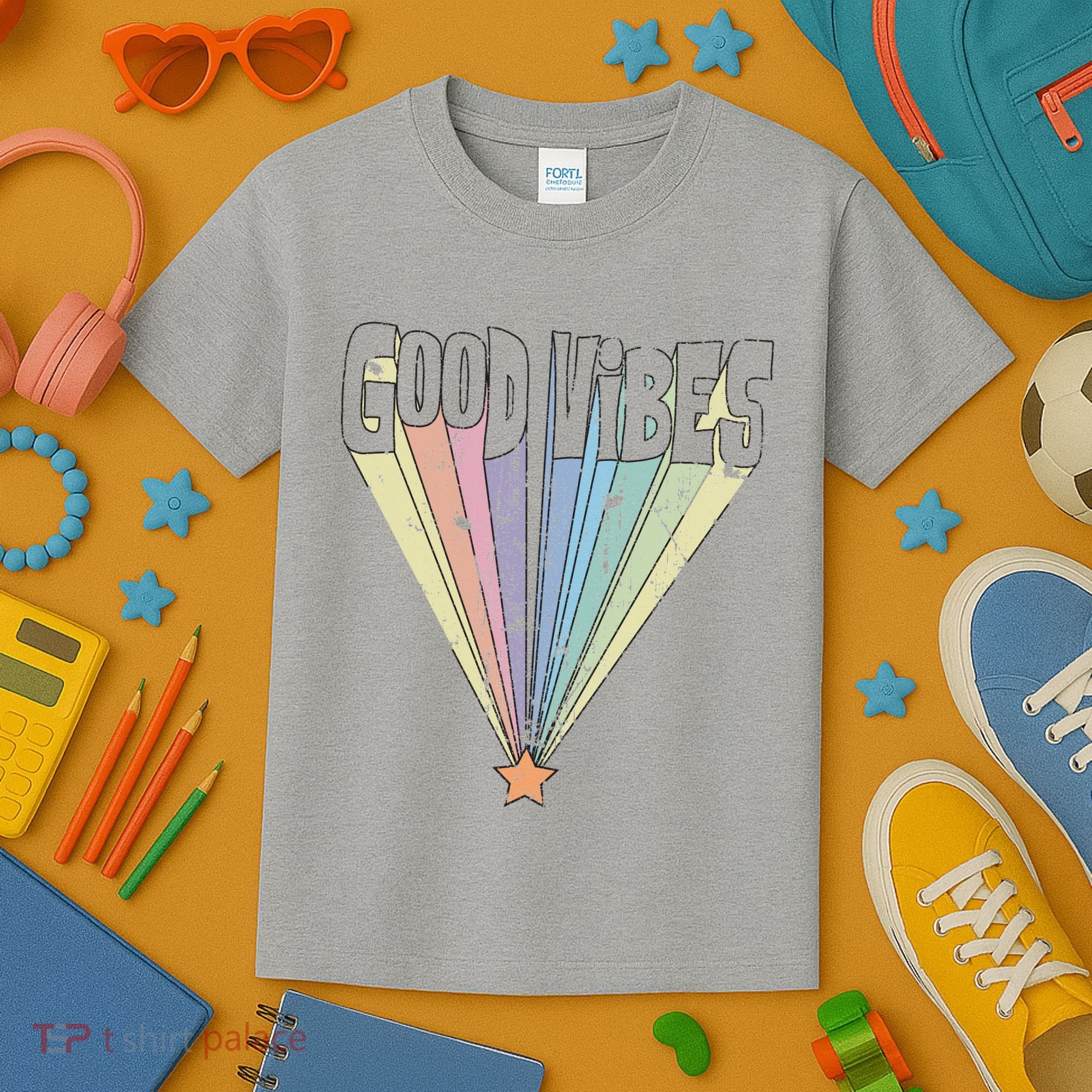 Good Vibes Retro Rainbow Kids T-Shirt