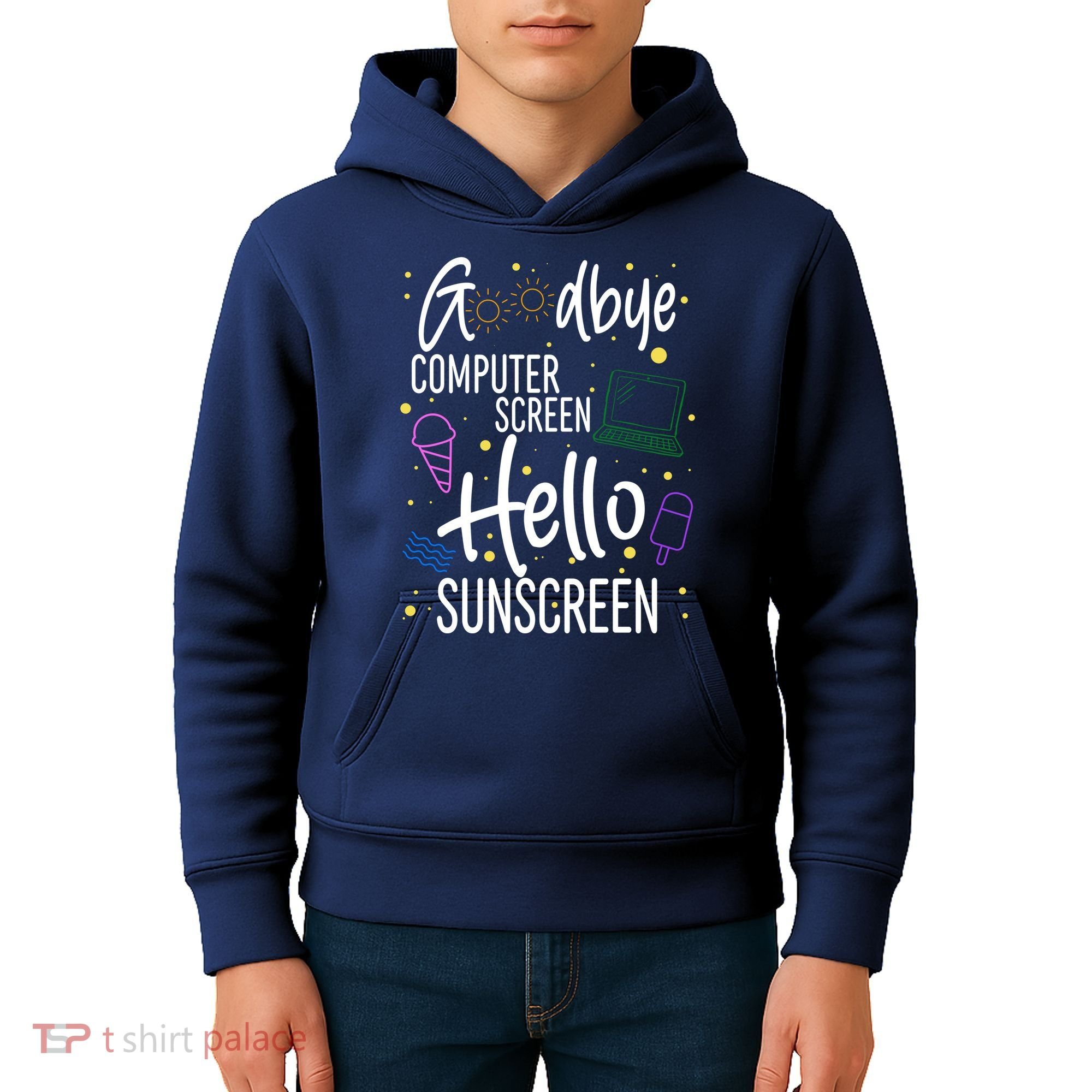 Goodbye Computer Screen Hello Sunscreen Kids Hoodie