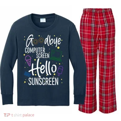 Goodbye Computer Screen Hello Sunscreen Kids Long Sleeve Plaid Pajama Set
