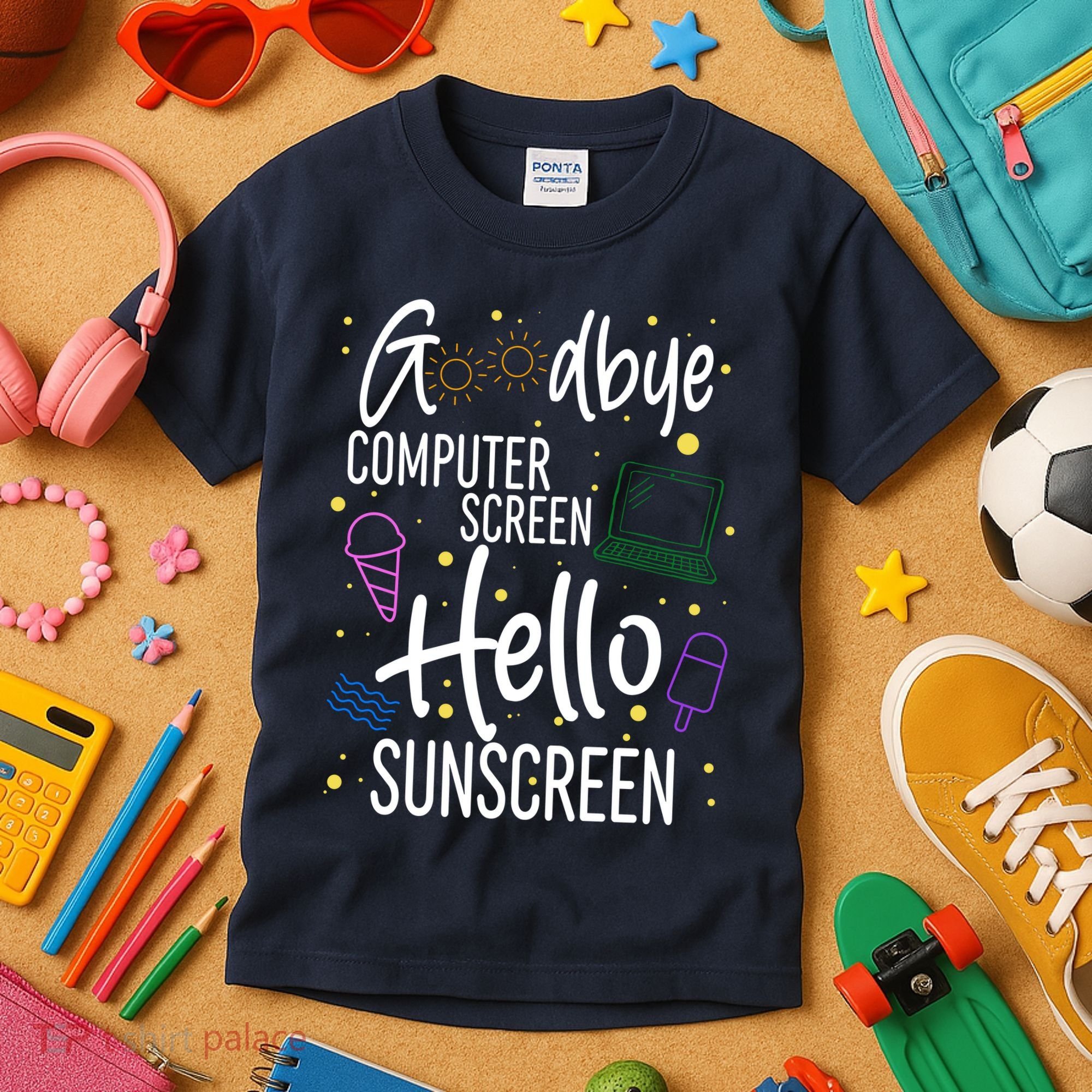 Goodbye Computer Screen Hello Sunscreen Kids T-Shirt