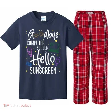 Goodbye Computer Screen Hello Sunscreen Kids Plaid Pajama Set