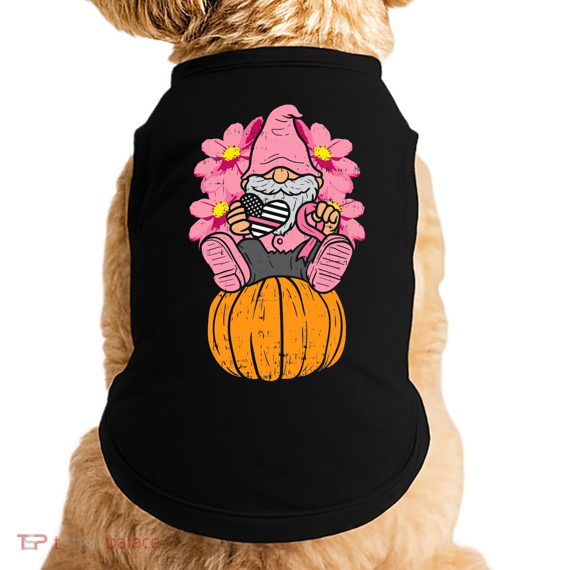 Gnome On Pumpkin Pink Ribbon Breast Cancer Halloween Gift Doggie Tank
