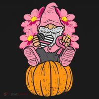 Gnome On Pumpkin Pink Ribbon Breast Cancer Halloween Gift Hoodie thumb 2