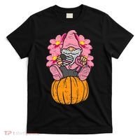 Gnome On Pumpkin Pink Ribbon Breast Cancer Halloween Gift T-Shirt thumb 0