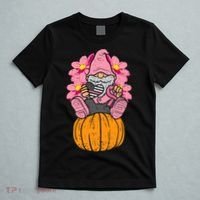 Gnome On Pumpkin Pink Ribbon Breast Cancer Halloween Gift T-Shirt thumb 5