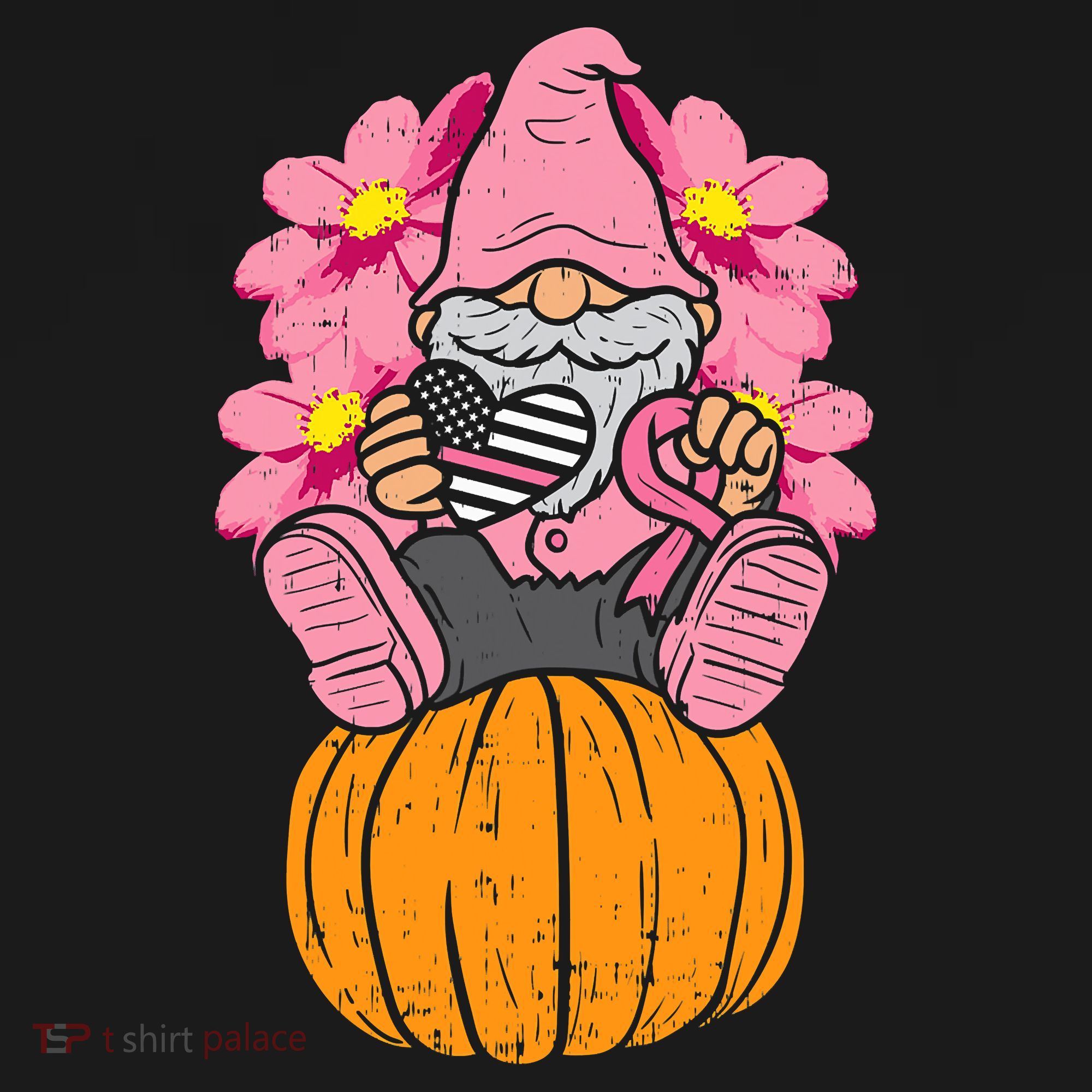 Gnome On Pumpkin Pink Ribbon Breast Cancer Halloween Gift Women's Hoodie