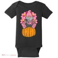 Gnome On Pumpkin Pink Ribbon Breast Cancer Halloween Gift Baby Bodysuit thumb 0