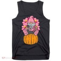 Gnome On Pumpkin Pink Ribbon Breast Cancer Halloween Gift Tank Top thumb 0