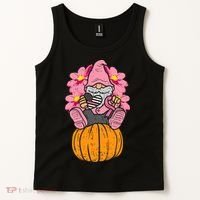 Gnome On Pumpkin Pink Ribbon Breast Cancer Halloween Gift Tank Top thumb 2