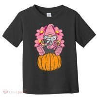 Gnome On Pumpkin Pink Ribbon Breast Cancer Halloween Gift Toddler T-Shirt thumb 0
