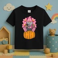 Gnome On Pumpkin Pink Ribbon Breast Cancer Halloween Gift Toddler T-Shirt thumb 3