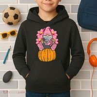 Gnome On Pumpkin Pink Ribbon Breast Cancer Halloween Gift Kids Hoodie thumb 2