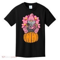 Gnome On Pumpkin Pink Ribbon Breast Cancer Halloween Gift Kids T-Shirt thumb 0