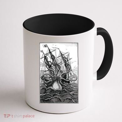 Giant Octopus Pirate Ship Vintage Kraken Sailing Squid Coffee Mug back