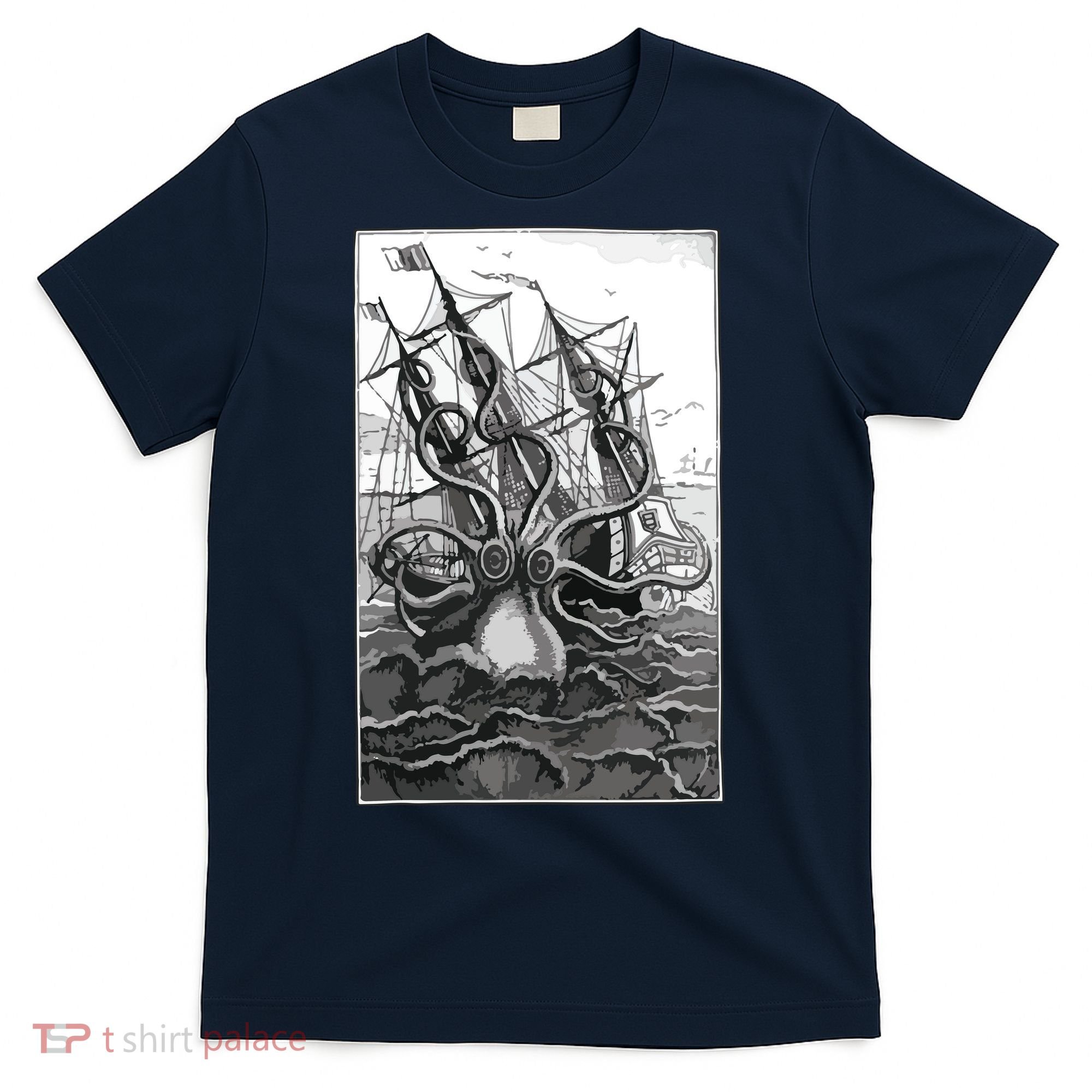 Giant Octopus Pirate Ship Vintage Kraken Sailing Squid T-Shirt