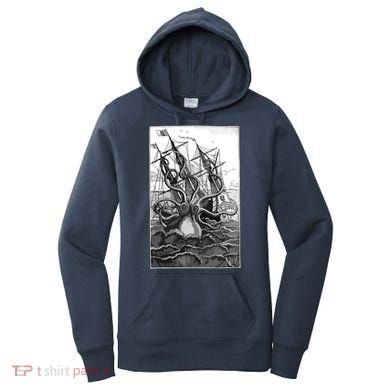 Giant Octopus Pirate Ship Vintage Kraken Sailing Squid Women's Hoodie