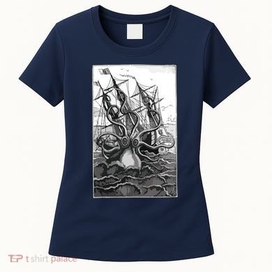 Giant Octopus Pirate Ship Vintage Kraken Sailing Squid Women's T-Shirt
