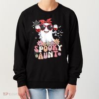 Groovy One Spooky Aunt Retro Ghost Witch Mom Halloween Gift Women's Sweatshirt thumb 0