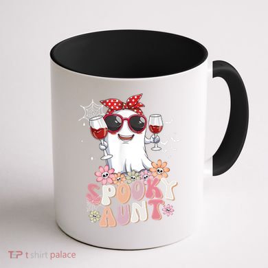Groovy One Spooky Aunt Retro Ghost Witch Mom Halloween Gift Coffee Mug back