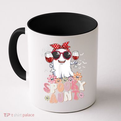 Groovy One Spooky Aunt Retro Ghost Witch Mom Halloween Gift Coffee Mug