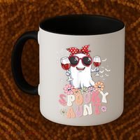 Groovy One Spooky Aunt Retro Ghost Witch Mom Halloween Gift Coffee Mug thumb 2