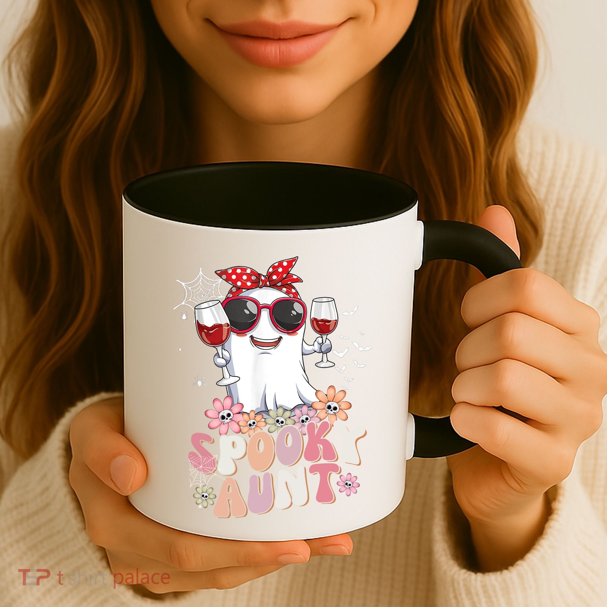 Groovy One Spooky Aunt Retro Ghost Witch Mom Halloween Gift Coffee Mug