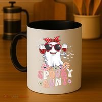 Groovy One Spooky Aunt Retro Ghost Witch Mom Halloween Gift Coffee Mug thumb 4
